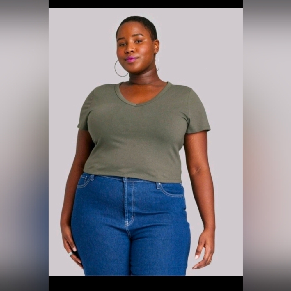 Wild Fable Women's Short Sleeve V-neck Cropped T-shirt Olive